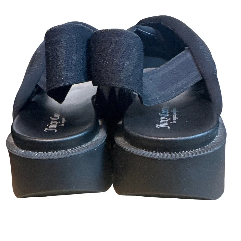 Juicy Couture Black Platform Slingback Sandals Rhinestone Strappy Size 7.5